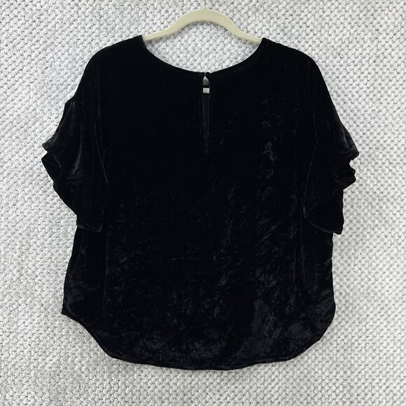 AG Adriano Goldschmied Top Women S Black Velvet Boat Neck Short Flutter Sleeves - Picture 4 of 9